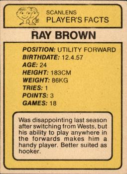 1981 Scanlens #11 Ray Brown Back